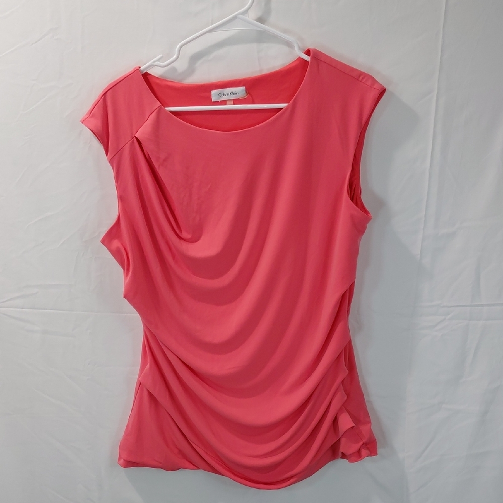 Calvin Klein Coral Draped Cap-Sleeve Tank Size L